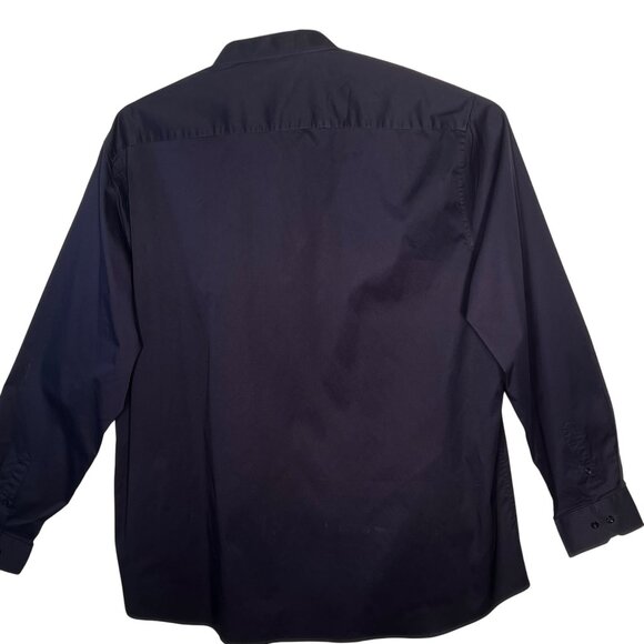 Alain Andre of Paris 6XL Mens Slim Fit Button-Down Dress Shirt Navy Blue Formal - Picture 3 of 16